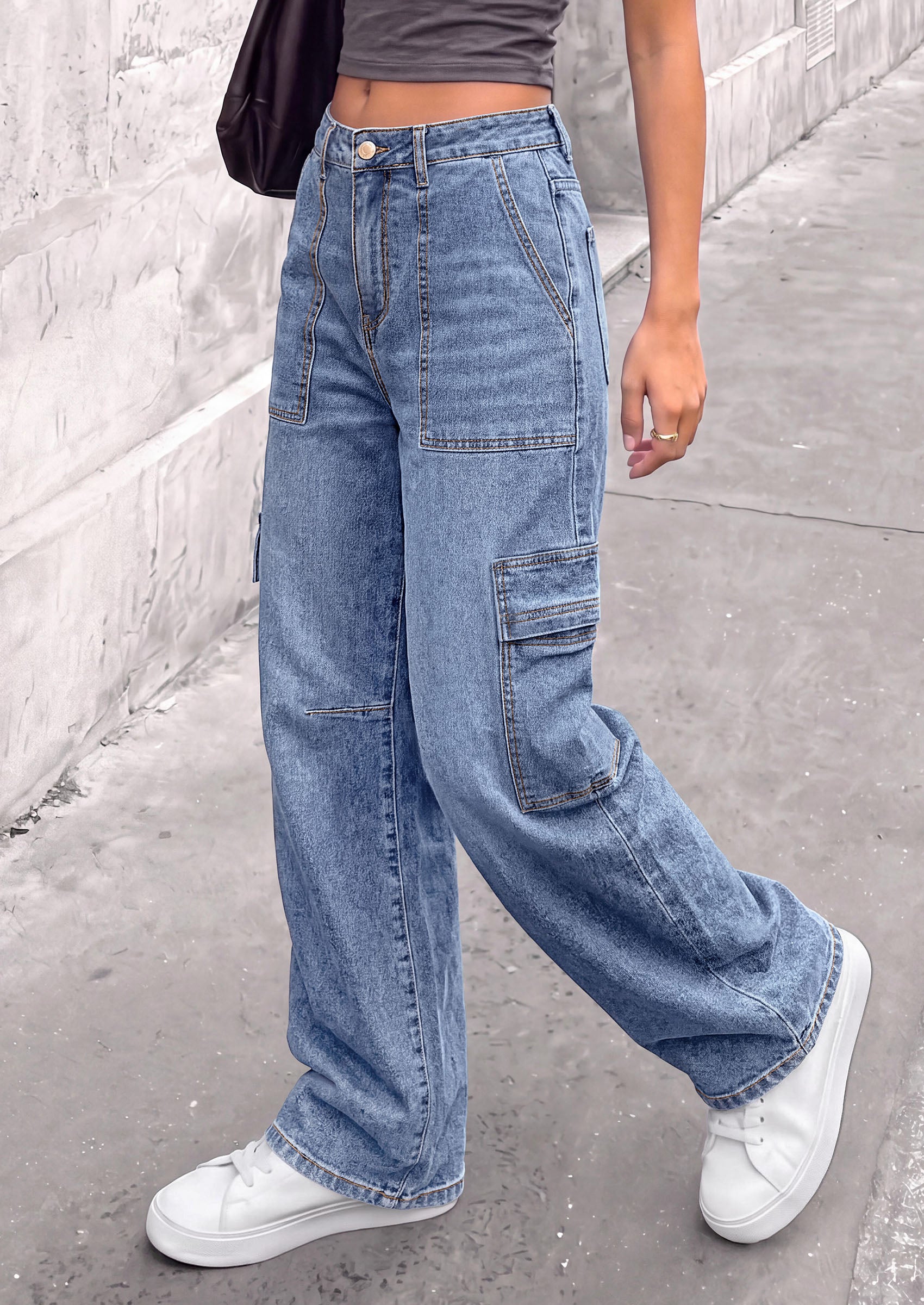 PRETTYGARDEN Barrel Pants Women Wide Leg Baggy Denim Jeans  Relaxed Fit,Utility Pockets,Loose Streetwear,Boyfriend Style,Y2K Outfits,Fashion Cargo Pants,Fall Clothes