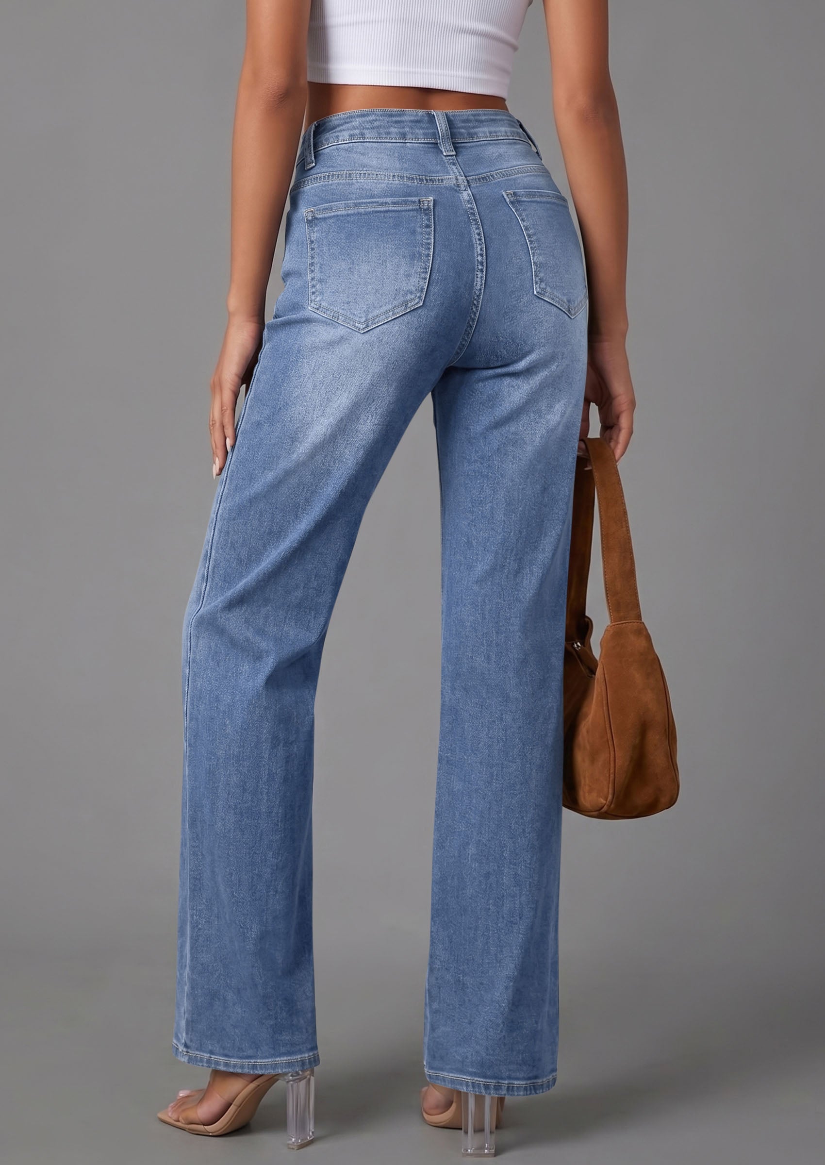 PRETTYGARDEN High Waisted Wide Leg Jeans for Women 2026 Trendy Baggy Straight Leg Stretchy Summer Denim Pants with Pockets
