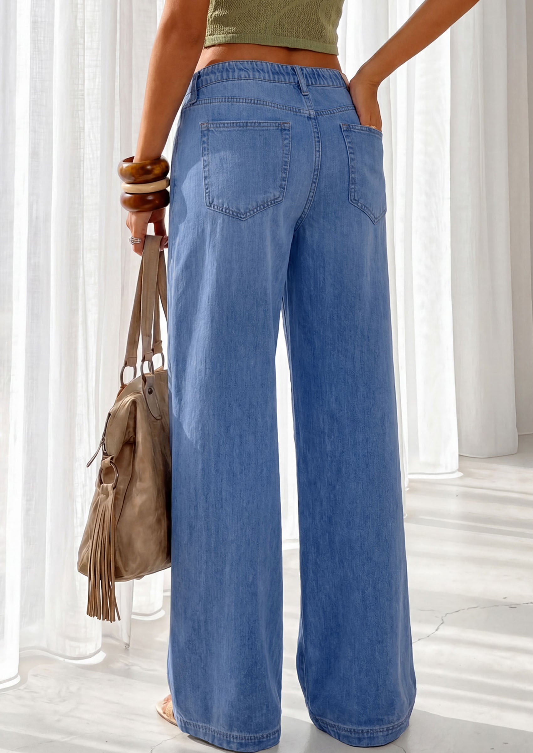 PRETTYGARDEN Womens Wide Leg Jeans High Waisted Stretchy Baggy Straight Leg Drawstring Trendy Denim Pants 2026 Summer