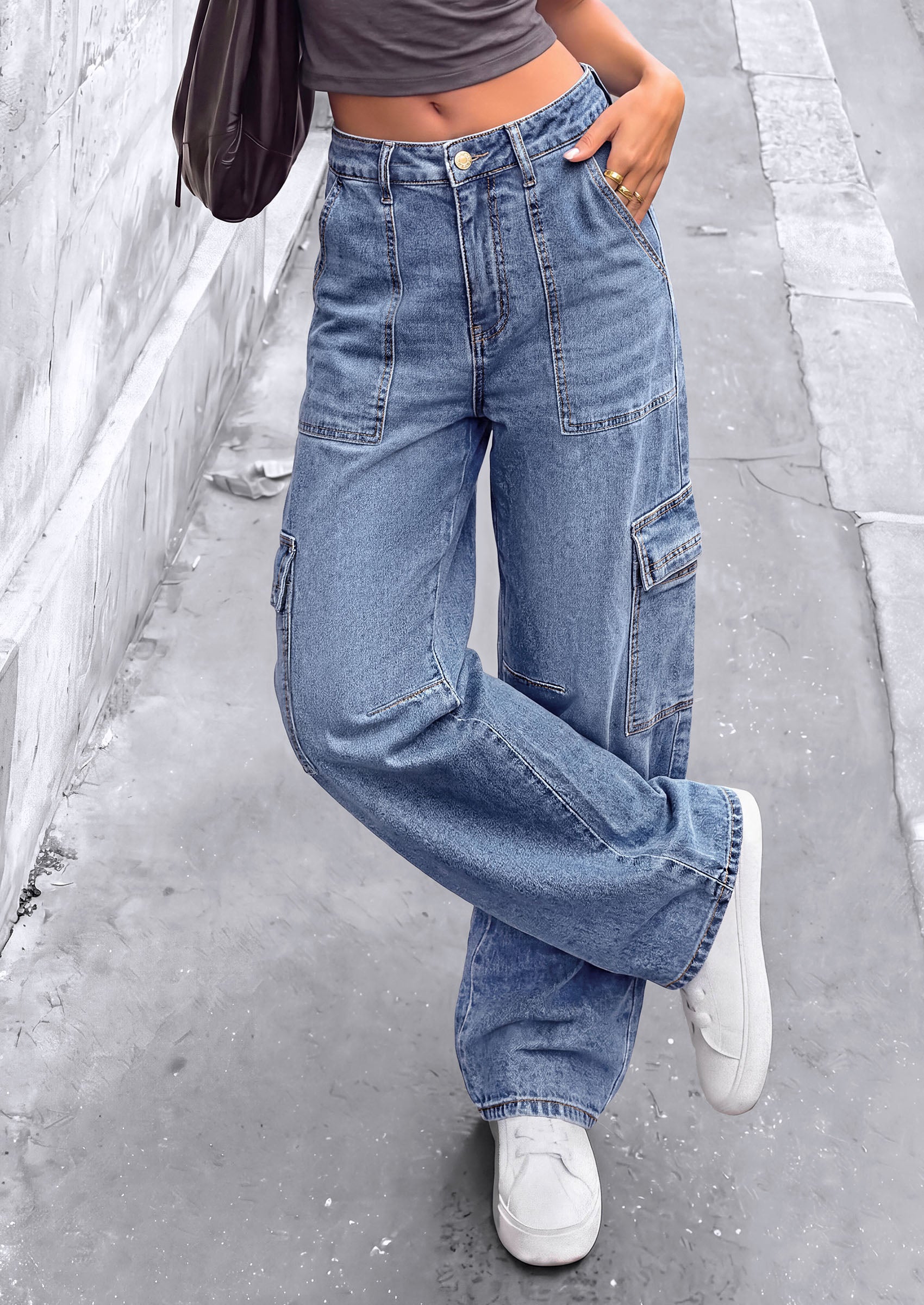 PRETTYGARDEN Barrel Pants Women Wide Leg Baggy Denim Jeans  Relaxed Fit,Utility Pockets,Loose Streetwear,Boyfriend Style,Y2K Outfits,Fashion Cargo Pants,Fall Clothes