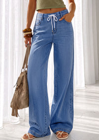 PRETTYGARDEN Womens Wide Leg Jeans High Waisted Stretchy Baggy Straight Leg Drawstring Trendy Denim Pants 2026 Summer