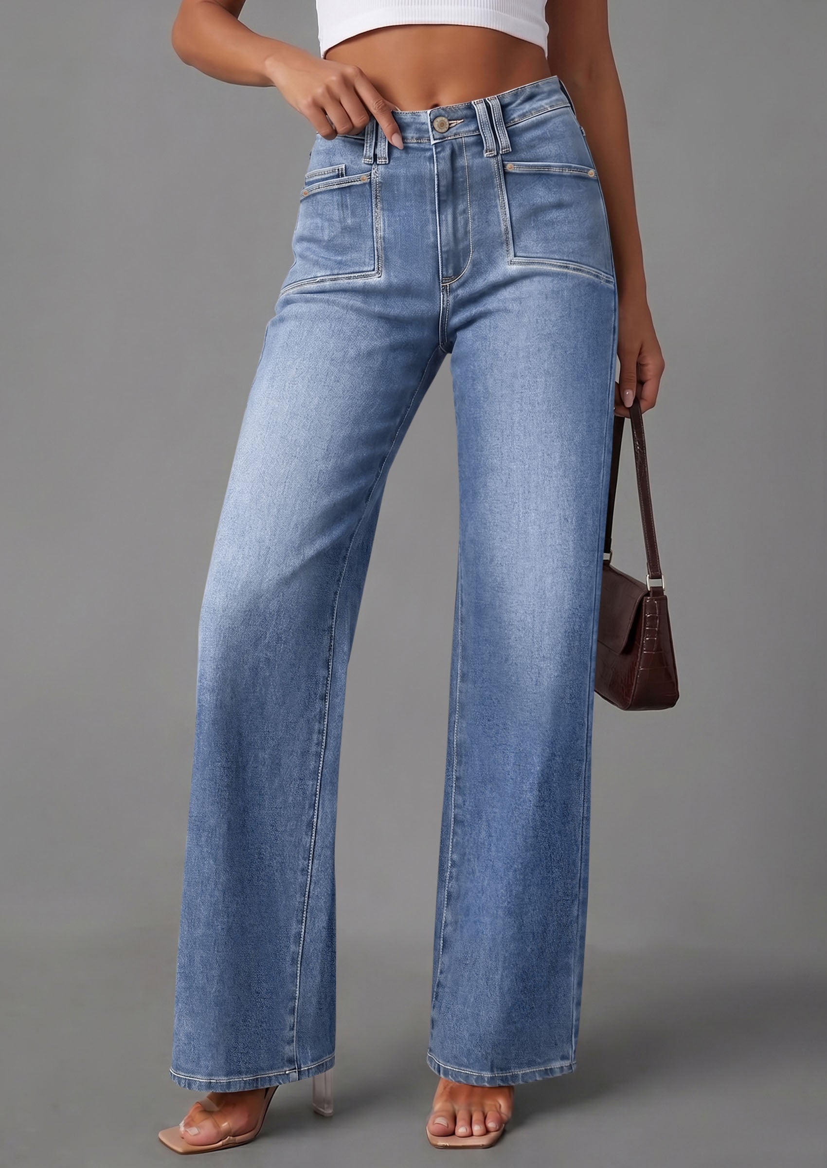 PRETTYGARDEN High Waisted Wide Leg Jeans for Women 2026 Trendy Baggy Straight Leg Stretchy Summer Denim Pants with Pockets
