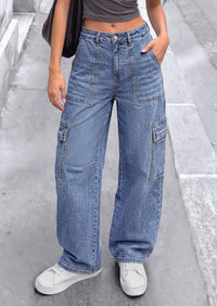 PRETTYGARDEN Barrel Pants Women Wide Leg Baggy Denim Jeans  Relaxed Fit,Utility Pockets,Loose Streetwear,Boyfriend Style,Y2K Outfits,Fashion Cargo Pants,Fall Clothes