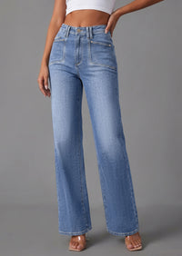 PRETTYGARDEN High Waisted Wide Leg Jeans for Women 2026 Trendy Baggy Straight Leg Stretchy Summer Denim Pants with Pockets