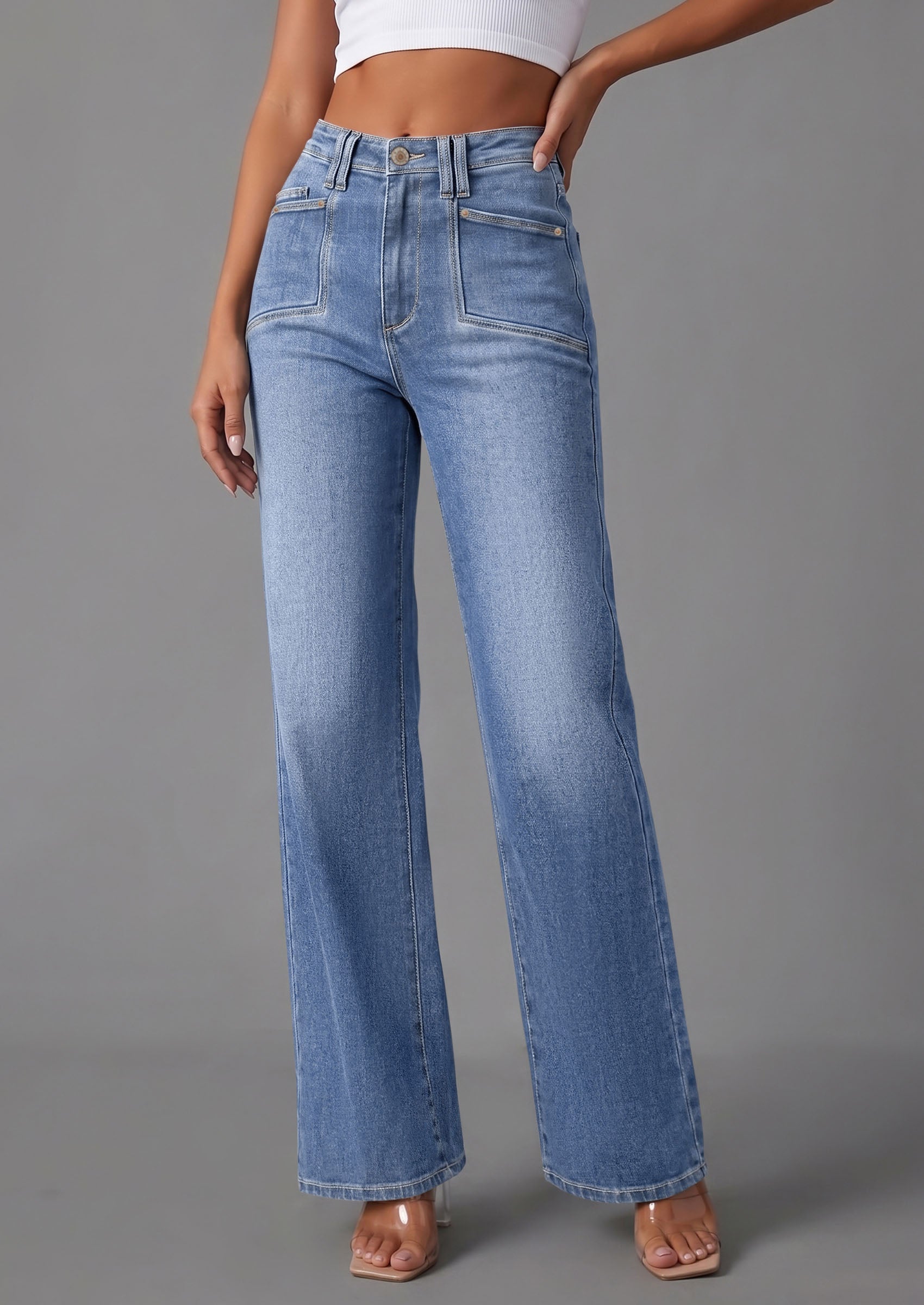 PRETTYGARDEN High Waisted Wide Leg Jeans for Women 2026 Trendy Baggy Straight Leg Stretchy Summer Denim Pants with Pockets