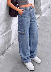 PRETTYGARDEN Barrel Pants Women Wide Leg Baggy Denim Jeans  Relaxed Fit,Utility Pockets,Loose Streetwear,Boyfriend Style,Y2K Outfits,Fashion Cargo Pants,Fall Clothes