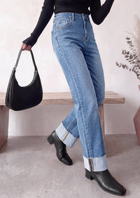 PRETTYGARDEN Women's Baggy Denim Jeans Wide Leg Pants | Stretchy High Waisted, Straight Leg Pockets, Cuffed Raw Hem Boyfriend, Trendy Bottoms, Fall Fashion Clothes, Casual Outfits