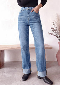 PRETTYGARDEN Women's Baggy Denim Jeans Wide Leg Pants | Stretchy High Waisted, Straight Leg Pockets, Cuffed Raw Hem Boyfriend, Trendy Bottoms, Fall Fashion Clothes, Casual Outfits