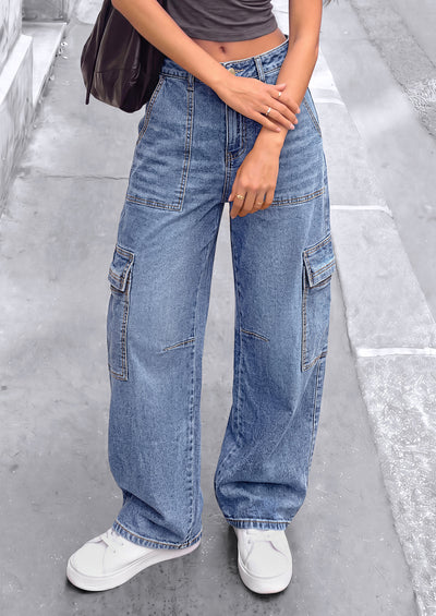 PRETTYGARDEN Barrel Pants Women Wide Leg Baggy Denim Jeans  Relaxed Fit,Utility Pockets,Loose Streetwear,Boyfriend Style,Y2K Outfits,Fashion Cargo Pants,Fall Clothes