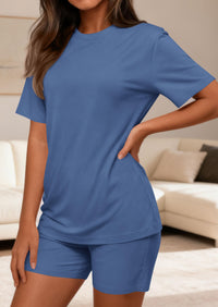 PRETTYGARDEN Women's Two Piece Matching Lounge Sets Summer Casual Tops Short Sleeve Shirts Shorts Travel Airport Outfits PRETTYGARDEN