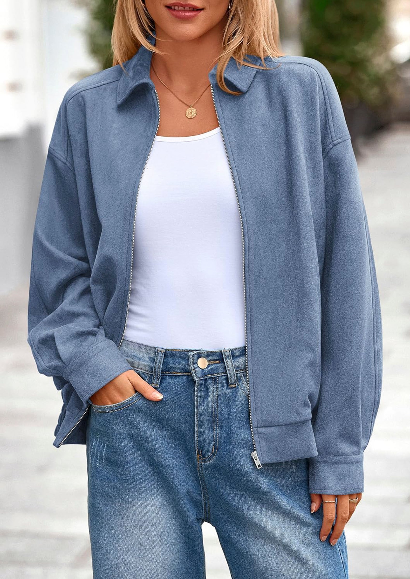 PRETTYGARDEN Women's Faux Suede Motorcycle Jacket Trendy Fall Fashion Oversized Zip Up Coats Winter Clothes Outerwear