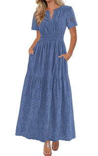 PRETTYGARDEN Short Sleeve Spring Dresses for Women 2026 Elegant Classy Boho High Waist A Line Pleated Wedding Guest Dress PRETTYGARDEN