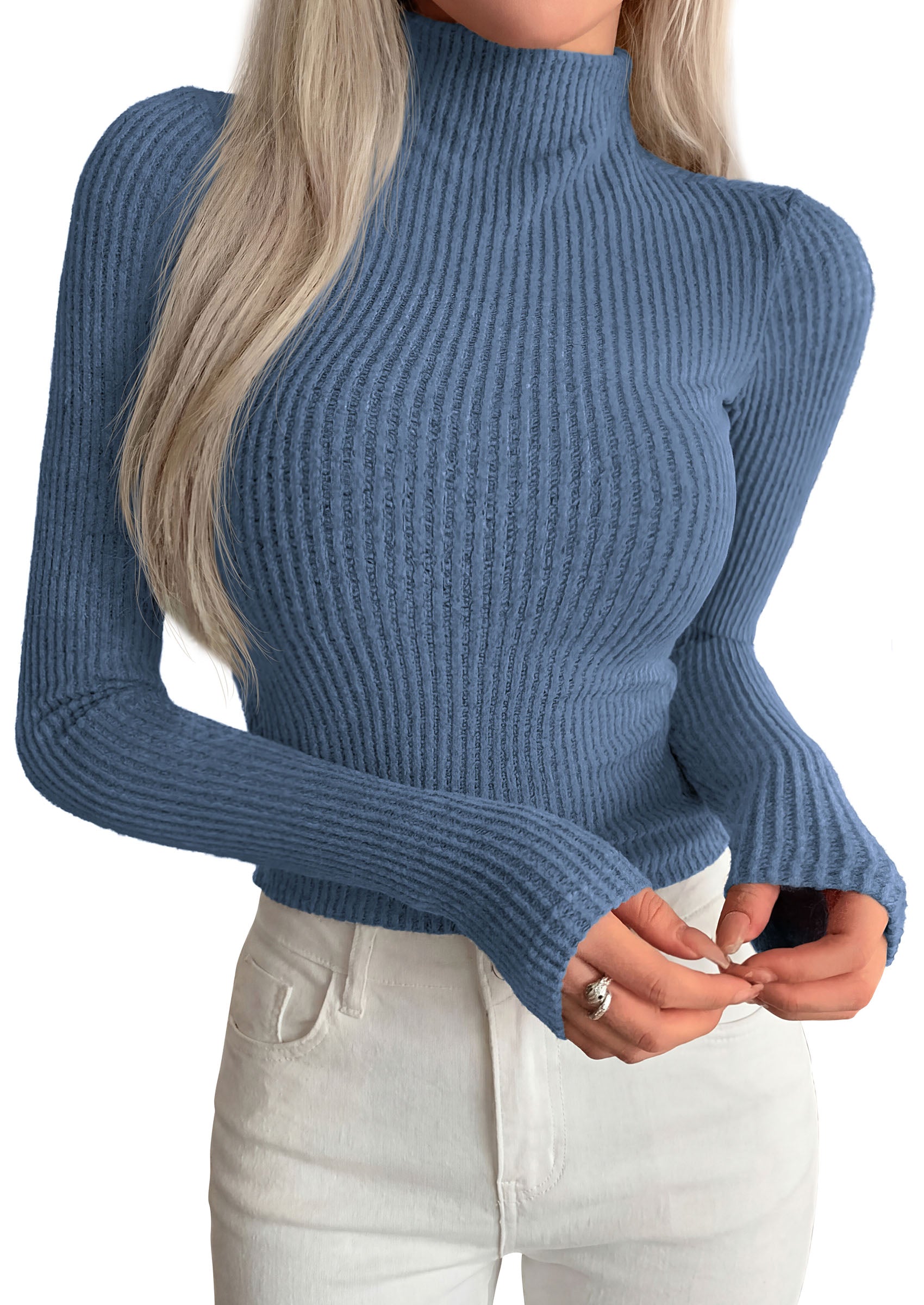 PRETTYGARDEN Long Sleeve T Shirts for Women Fall Fashion 2026 Mock Neck Fitted Ribbed Tee Tops Casual Basic Winter Clothing