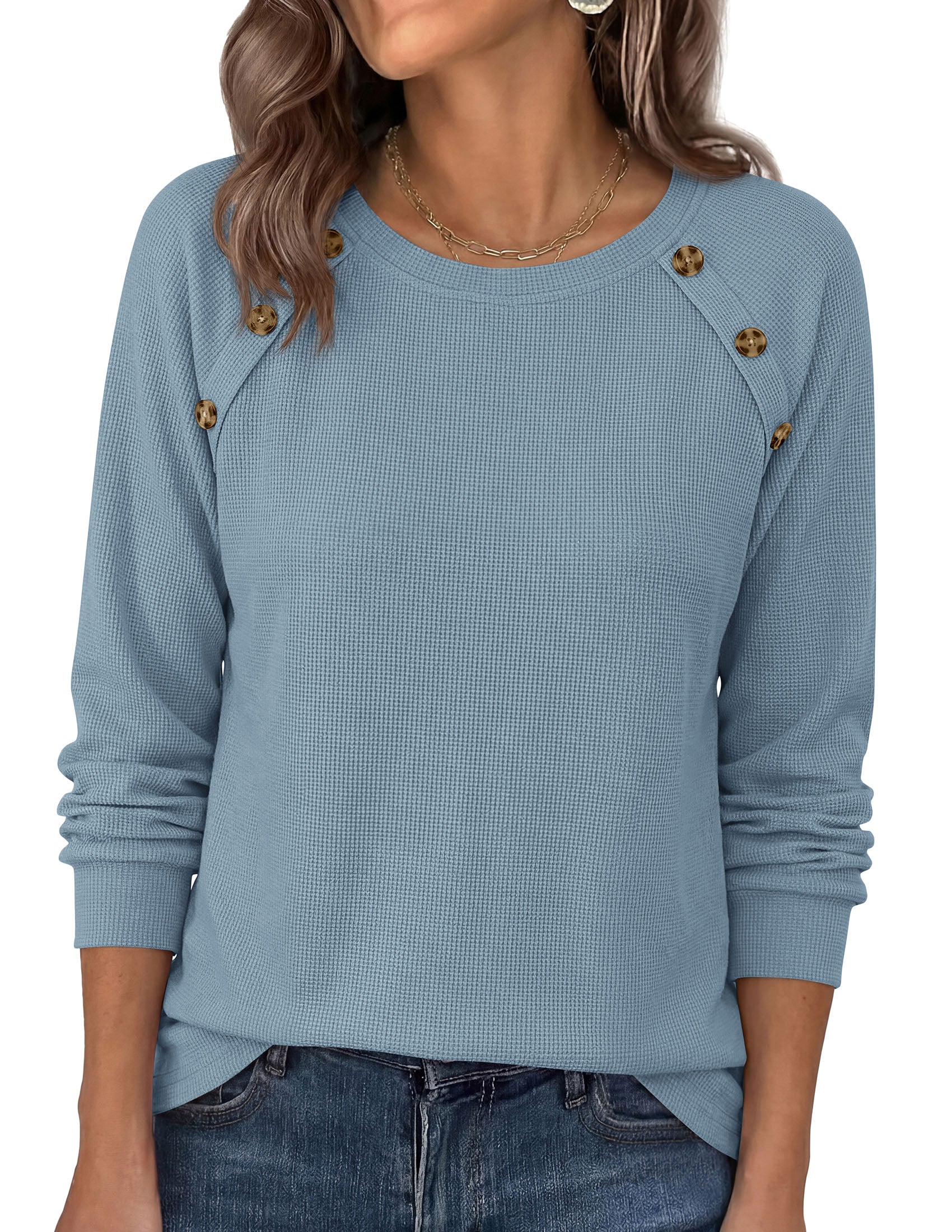 PRETTYGARDEN Long Sleeve Shirts for Women Waffle Knit Tops Fall Fashion 2026 Dressy Casual Loose Tunic Blouse Winter Clothing