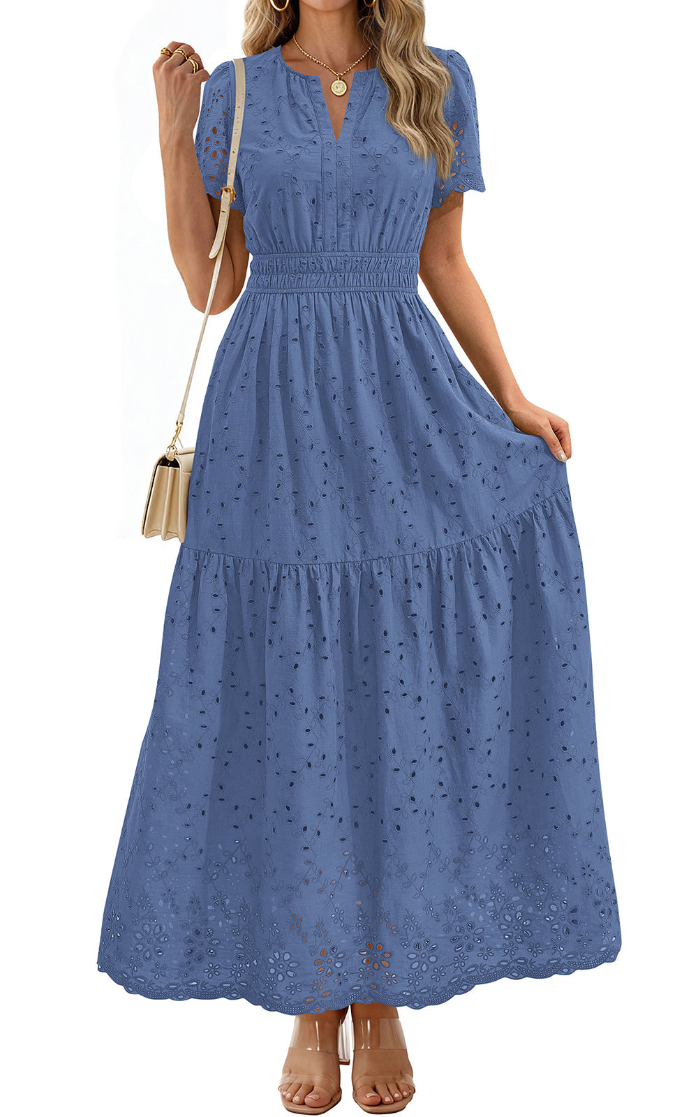 PRETTYGARDEN Short Sleeve Spring Dresses for Women 2026 Elegant Classy Boho High Waist A Line Pleated Wedding Guest Dress PRETTYGARDEN