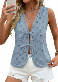 PRETTYGARDEN Women 2026 Summer Tie Front Eyelet Tank Tops Trendy Floral Vest Sleeveless V Neck Dressy Blouse Vacation Outfits PRETTYGARDEN