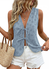 PRETTYGARDEN Women 2026 Summer Tie Front Eyelet Tank Tops Trendy Floral Vest Sleeveless V Neck Dressy Blouse Vacation Outfits PRETTYGARDEN