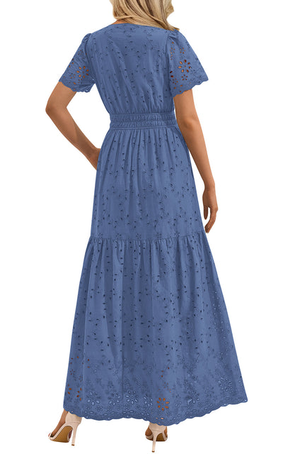 PRETTYGARDEN Short Sleeve Spring Dresses for Women 2026 Elegant Classy Boho High Waist A Line Pleated Wedding Guest Dress PRETTYGARDEN