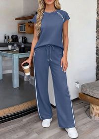 PRETTYGARDEN Women's 2 Piece Lounge Sets 2026 Summer Cap Sleeve Tops Wide Leg Pants Travel Outfits Matching Fashion Clothing PRETTYGARDEN