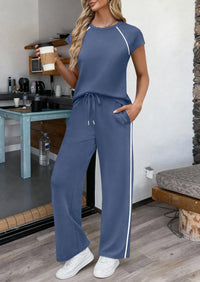 PRETTYGARDEN Women's 2 Piece Lounge Sets 2026 Summer Cap Sleeve Tops Wide Leg Pants Travel Outfits Matching Fashion Clothing PRETTYGARDEN