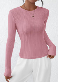 PRETTYGARDEN Crew Neck Long Sleeve Cute Going Out Tops for Women Casual Basic Slim Fit Womens Pullover Shirts PRETTYGARDEN