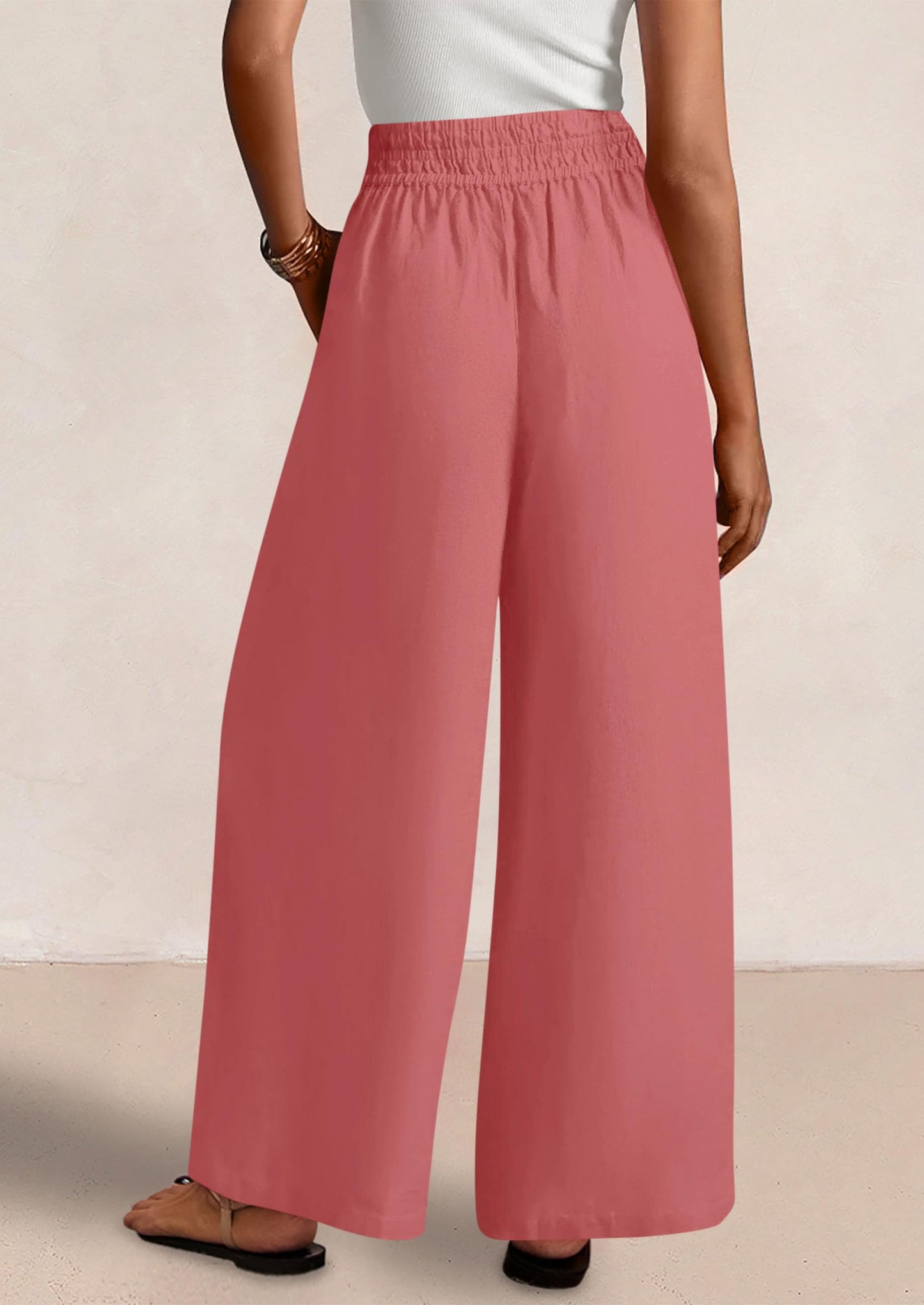 Womens Wide Leg Pants Casual 2025 Elastic Waist Loose Flowy Palazzo Pants Trousers with Pockets