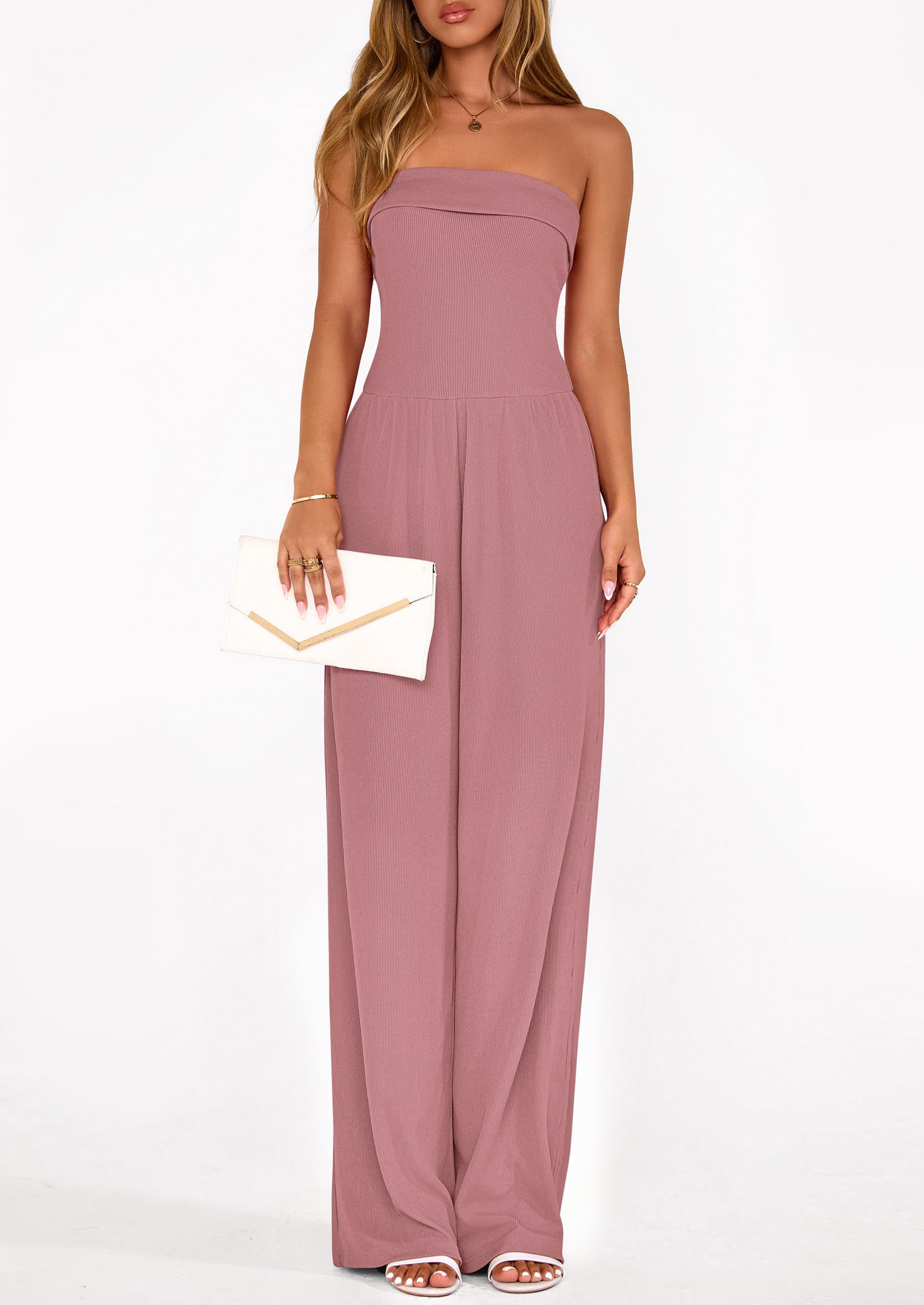 PRETTYGARDEN Tube Jumpsuits for Women Dressy Casual Off Shoulder Wide Leg Rompers Jumper One Piece Vacation Summer Outfits PRETTYGARDEN