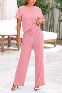 Short Sleeve T-Shirt Wide Leg Pants Two Piece Sets