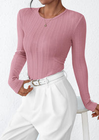 PRETTYGARDEN Crew Neck Long Sleeve Cute Going Out Tops for Women Casual Basic Slim Fit Womens Pullover Shirts PRETTYGARDEN