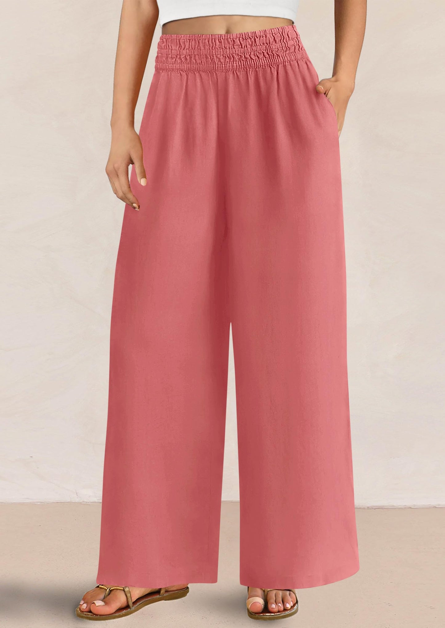 Womens Wide Leg Pants Casual 2025 Elastic Waist Loose Flowy Palazzo Pants Trousers with Pockets