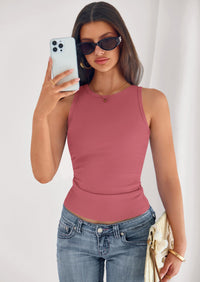 PRETTYGARDEN Womens Summer High Neck Ribbed Tank Tops Casual Basic Sleeveless Slim Fitted Racerback Workout T Shirts PRETTYGARDEN