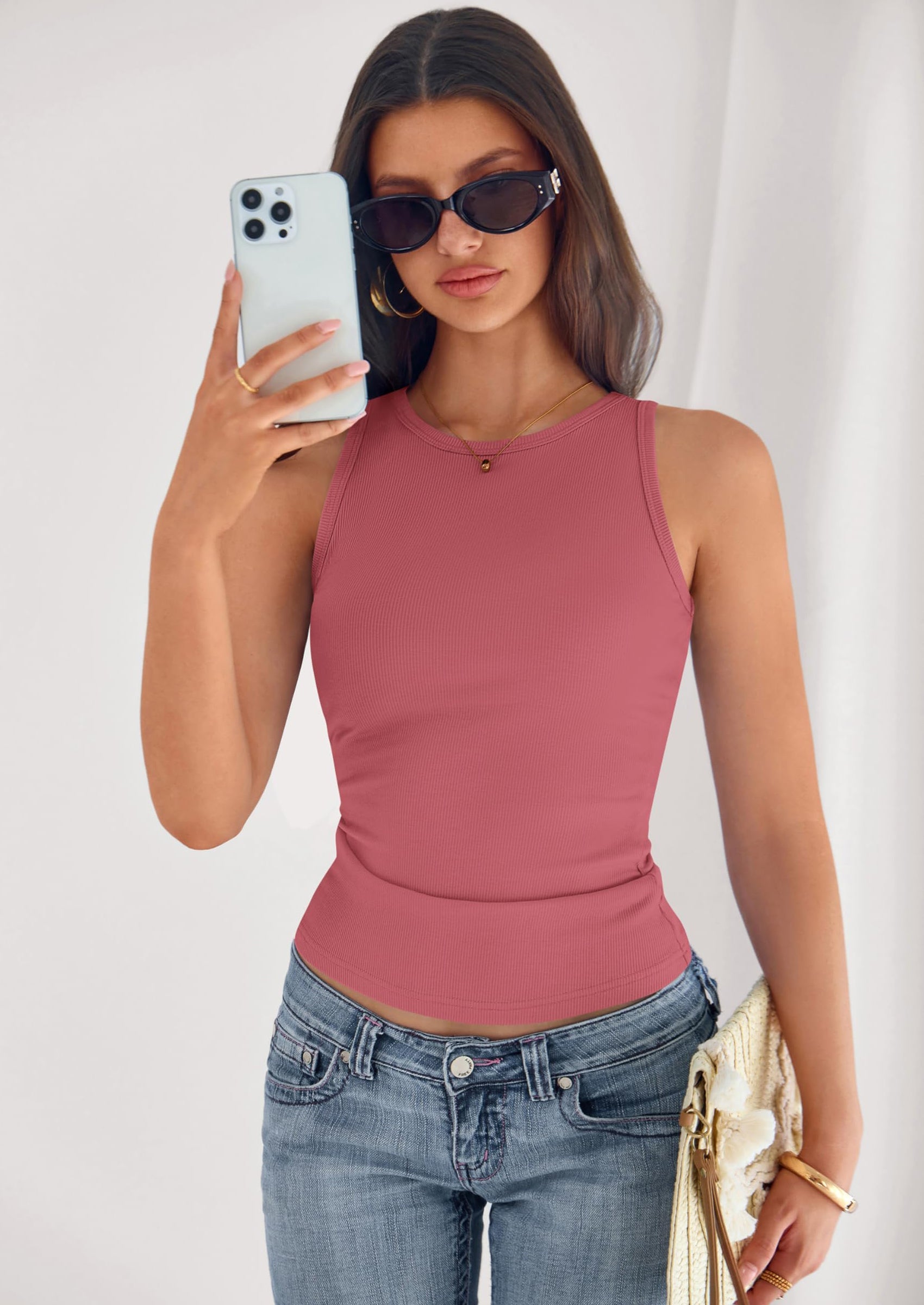 PRETTYGARDEN Womens Summer High Neck Ribbed Tank Tops Casual Basic Sleeveless Slim Fitted Racerback Workout T Shirts PRETTYGARDEN