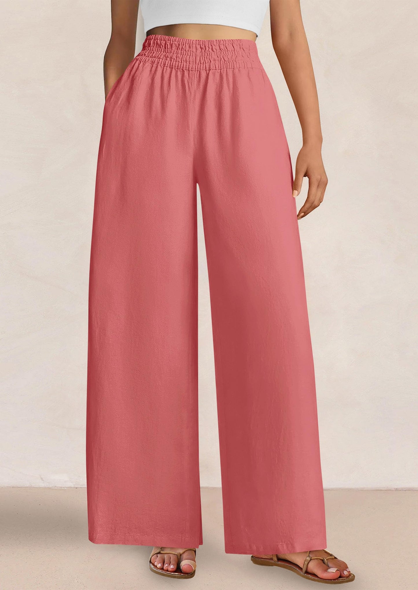 Womens Wide Leg Pants Casual 2025 Elastic Waist Loose Flowy Palazzo Pants Trousers with Pockets