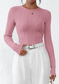 PRETTYGARDEN Crew Neck Long Sleeve Cute Going Out Tops for Women Casual Basic Slim Fit Womens Pullover Shirts PRETTYGARDEN