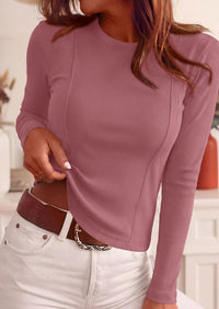 PRETTYGARDEN Womens Long Sleeve Shirts Fall Ribbed Basic Tee Soft Stretchy Slim Fitted Tops, Cute Going Out Y2K Clothes Daily Wear Business Casual Work Blouses Trendy Fashion Layering
