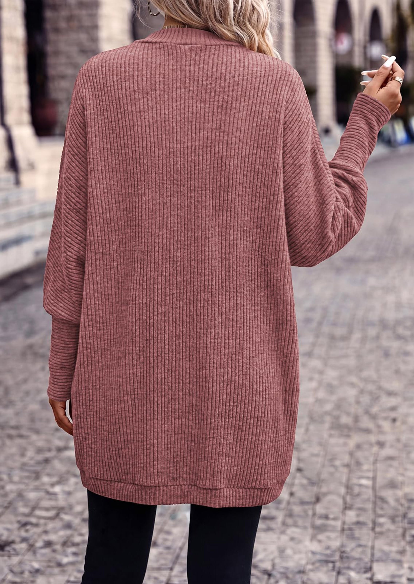 PRETTYGARDEN Batwing Long Sleeve Lightweight Cardigan Sweaters for Women Batwing Sleeve Long Cardigans Loose Fit Soft Ribbed Knit Light Weight Sweater Early Fall Fashion Streetwear Travel Outfits