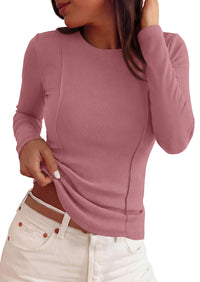 PRETTYGARDEN Womens Long Sleeve Shirts Fall Ribbed Basic Tee | Soft Stretchy Slim Fitted Tops, Cute Going Out Y2K Clothes, Daily Wear Business Casual Work Blouses, Trendy Fashion Layering
