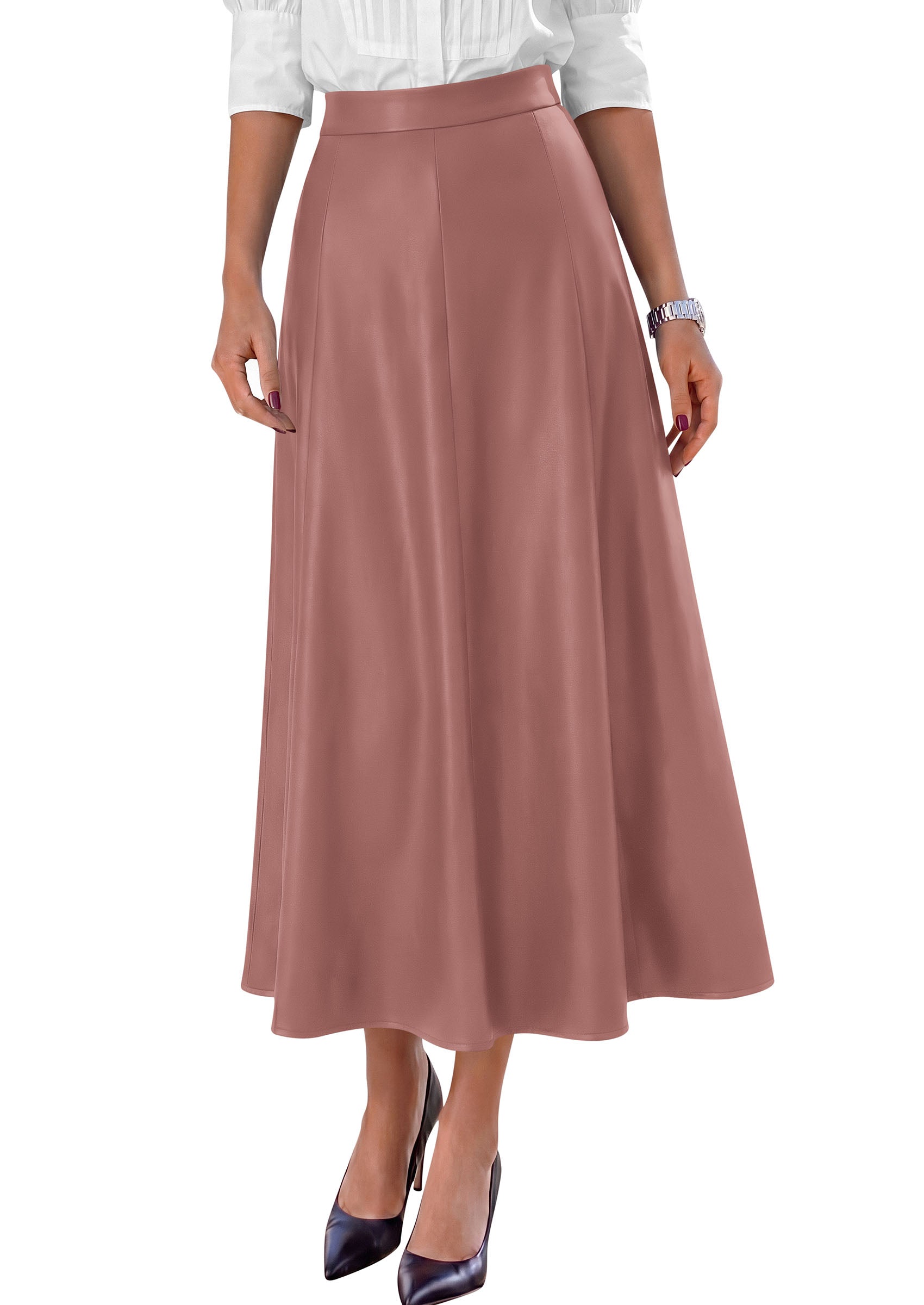 PRETTYGARDEN Womens Faux Leather High Waisted Midi Skirt | Flowy A Line Pleated Skirts, Elegant Swing Flared, Work Business Casual Outfits, Fall Winter Fashion Clothes