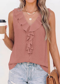 PRETTYGARDEN Womens Tank Tops 2026 Summer Dressy Casual Blouses Sleeveless Ruffle V Neck Swiss Dot Button Down Work Shirts PRETTYGARDEN