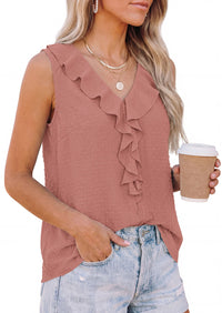PRETTYGARDEN Womens Tank Tops 2026 Summer Dressy Casual Blouses Sleeveless Ruffle V Neck Swiss Dot Button Down Work Shirts PRETTYGARDEN
