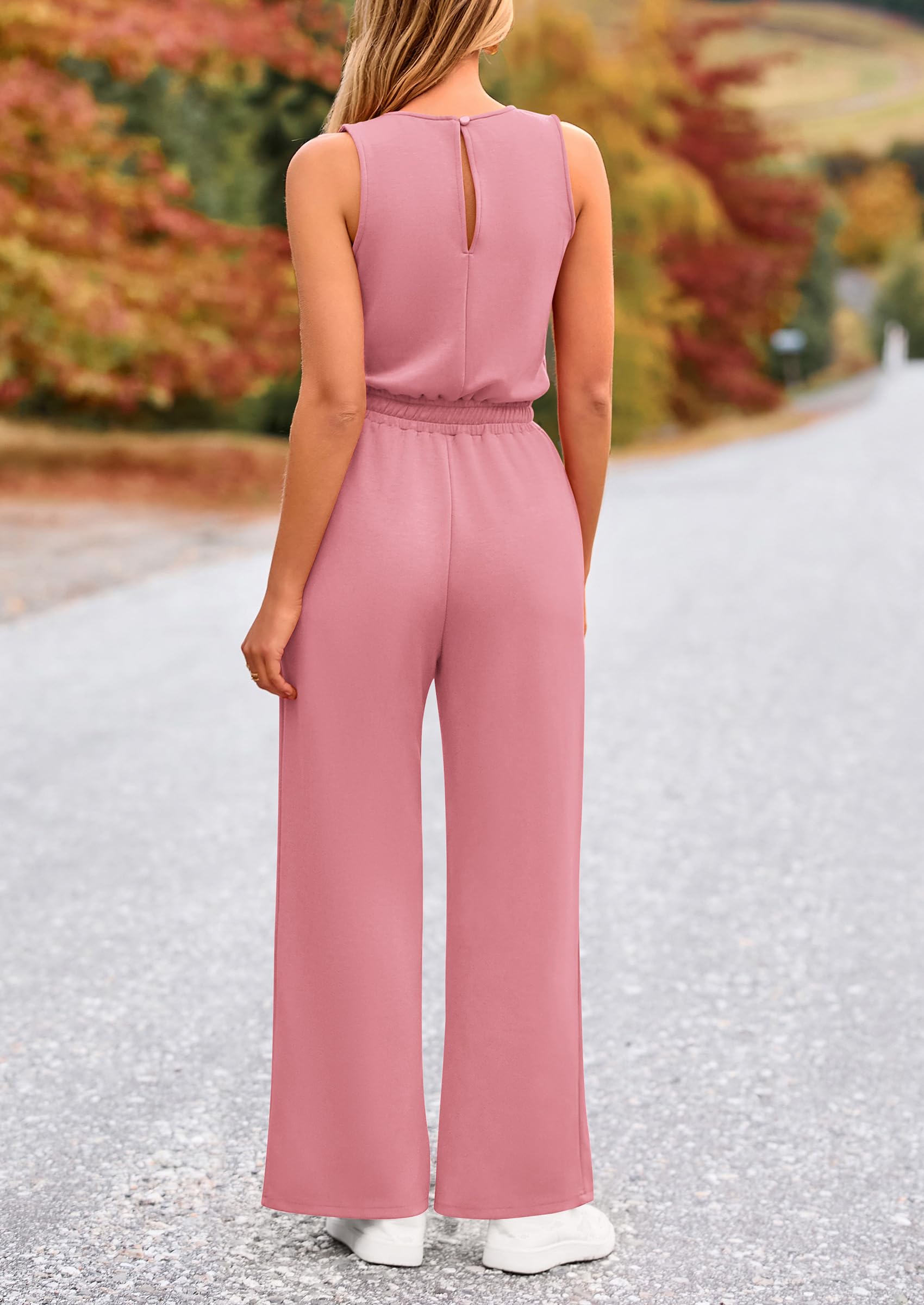 PRETTYGARDEN Womens Jumpsuits Summer Casual One Piece Outfits Sleeveless Wide Leg Long Pants Rompers