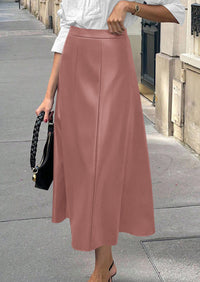PRETTYGARDEN Womens Faux Leather High Waisted Midi Skirt | Flowy A Line Pleated Skirts, Elegant Swing Flared, Work Business Casual Outfits, Fall Winter Fashion Clothes