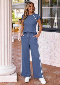 PRETTYGARDEN Women's 2 Piece Lounge Sets Summer Cap Sleeve Tops Wide Leg Pants Travel Outfits Matching Fashion Clothing
