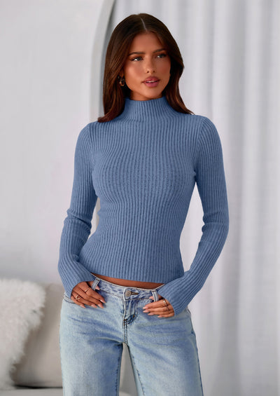 PRETTYGARDEN Long Sleeve T Shirts for Women Fall Fashion Mock Neck Fitted Ribbed Tee Tops Casual Basic Winter Clothing