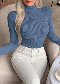 PRETTYGARDEN Long Sleeve T Shirts for Women Fall Fashion Mock Neck Fitted Ribbed Tee Tops Casual Basic Winter Clothing