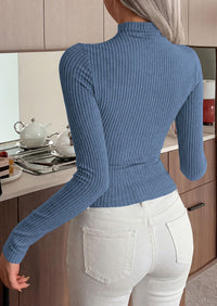 PRETTYGARDEN Long Sleeve T Shirts for Women Fall Fashion Mock Neck Fitted Ribbed Tee Tops Casual Basic Winter Clothing
