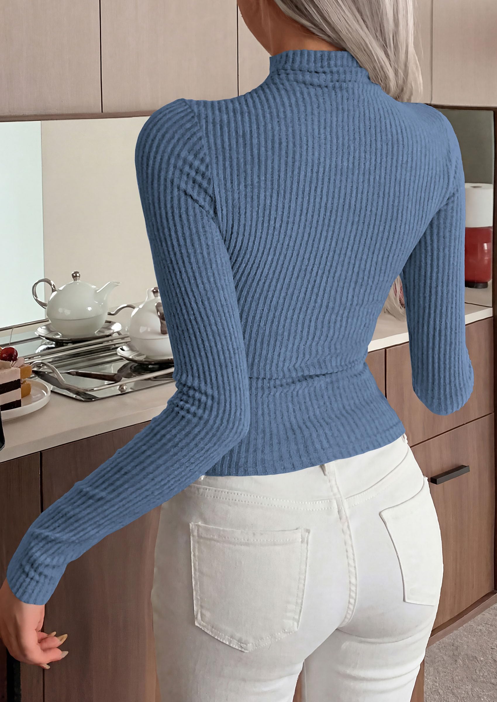 PRETTYGARDEN Long Sleeve T Shirts for Women Fall Fashion Mock Neck Fitted Ribbed Tee Tops Casual Basic Winter Clothing
