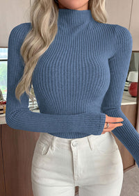 PRETTYGARDEN Long Sleeve T Shirts for Women Fall Fashion Mock Neck Fitted Ribbed Tee Tops Casual Basic Winter Clothing