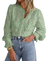PRETTYGARDEN Women's Dressy Casual Lace Blouse Long Sleeve Button Up Shirts Tops Spring Fall Fashion Clothes