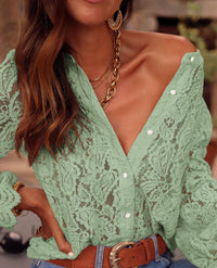 PRETTYGARDEN Women's Dressy Casual Lace Blouse Long Sleeve Button Up Shirts Tops Spring Fall Fashion Clothes